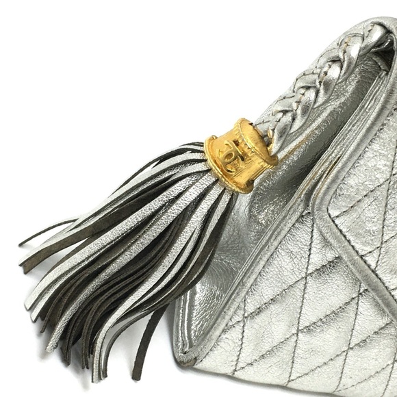CHANEL Quilted Matelasse Chain Pochette Bag Silver x Gold Hardware - Picture 7 of 13
